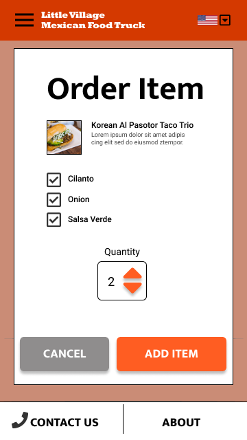 High-Fidelity Order page, after