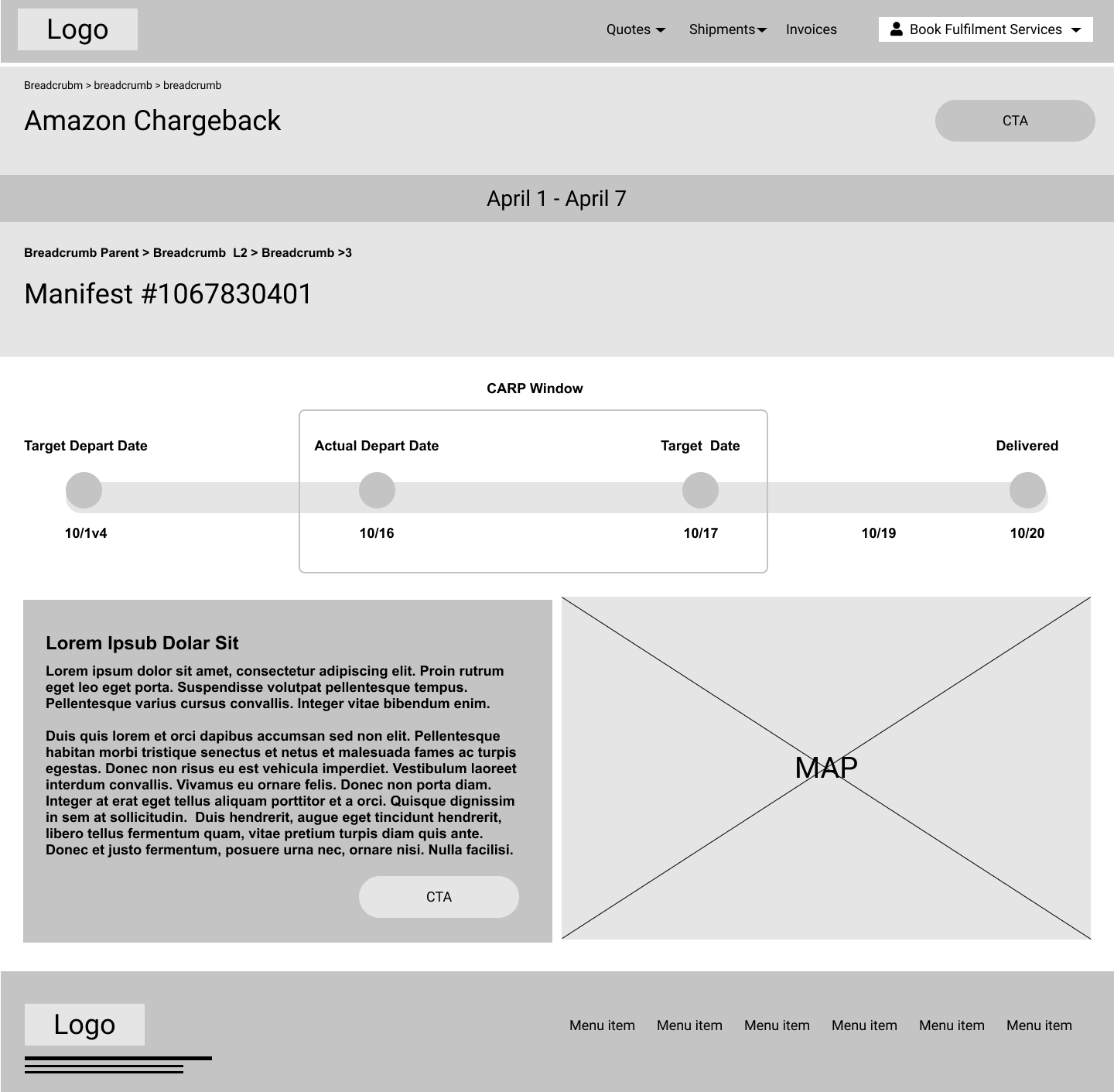 Amazon chargeback wireframe - manifest detail horizontal
